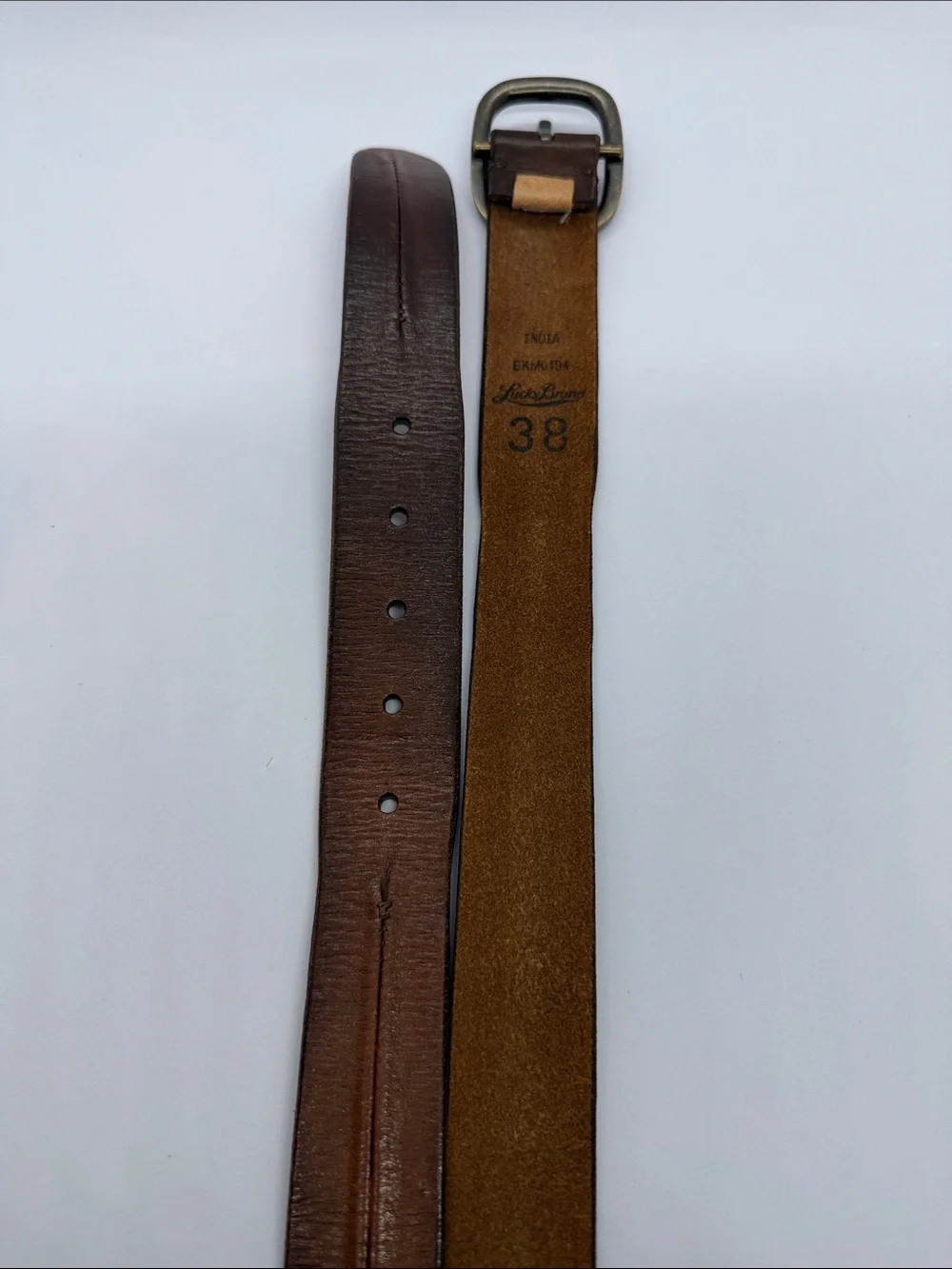 Lucky Brand Dark Brown Leather Belt with Antique Brass Buckle